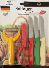 Load image into Gallery viewer, Solingen 5-Piece Fruit Carving & Peeling Set - 2 Peelers + 3 Knives for Cake Decorating