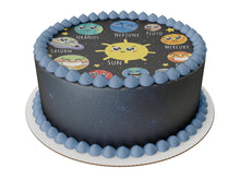 Load image into Gallery viewer, Edible solar system cake topper with planets and sun design