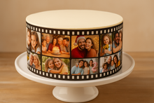 Load image into Gallery viewer, Custom edible photo strip with family memories for celebration cake