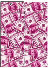 Load image into Gallery viewer, Edible pink cash bills used as cake strips for money themed design