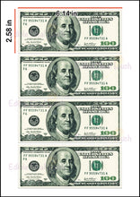 Load image into Gallery viewer, A set of edible cake decorations designed to look like US $100 bills, with realistic detailing.