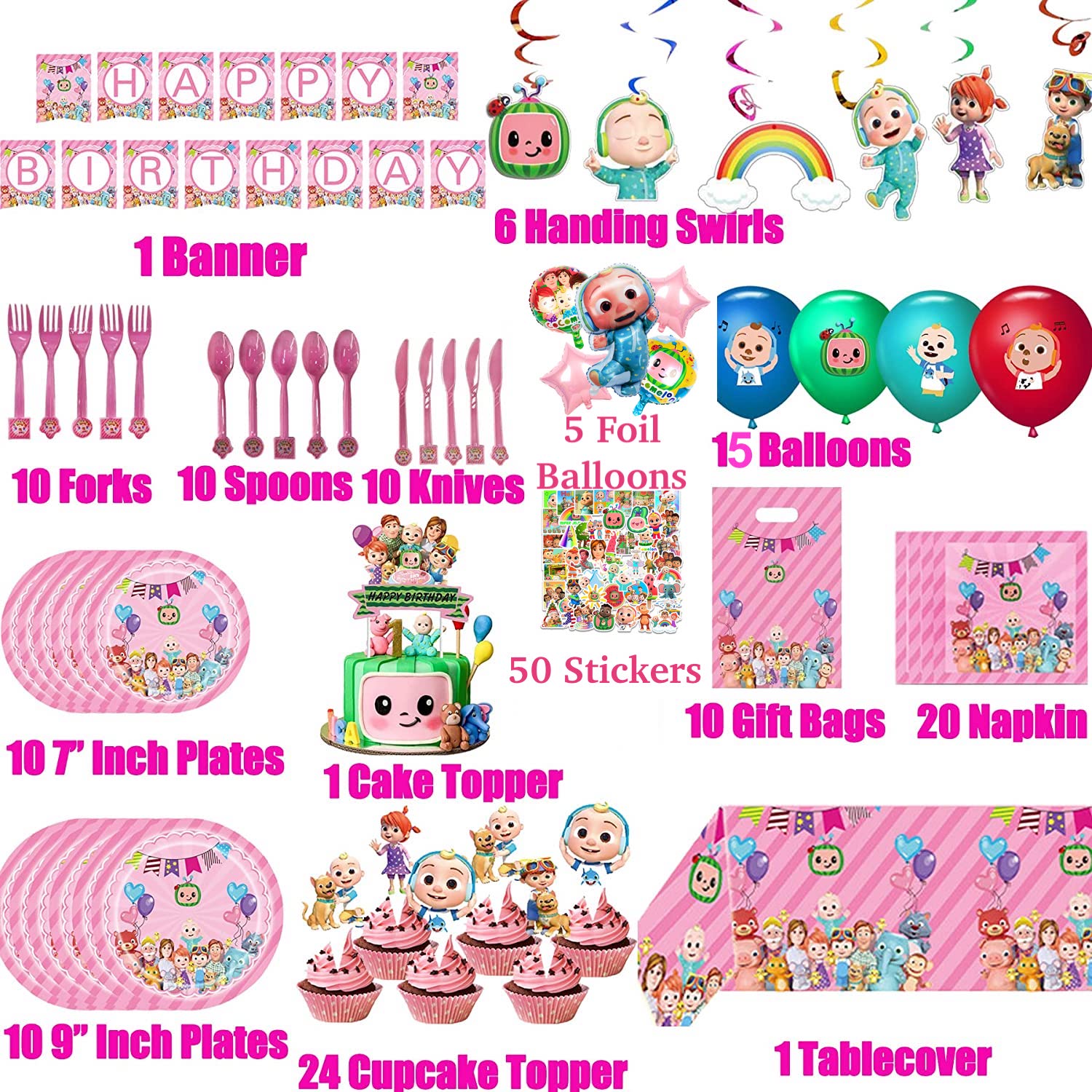 Girl cocomelon birthday party decorations -  Italia