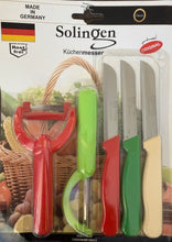 Load image into Gallery viewer, Solingen 5-Piece Fruit Carving &amp; Peeling Set - 2 Peelers + 3 Knives for Cake Decorating
