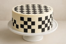 Load image into Gallery viewer, Edible Checker Pattern Sheet - Black White Squares Cake Topper
