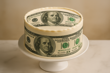 Load image into Gallery viewer, &quot;Luxury cake with edible $100 dollar bill icing sheet decoration
