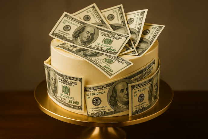 Luxury cake with edible $100 dollar bill icing sheet decoration