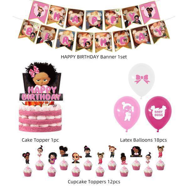      New Baby Girl Boss Birthday Party Theme Decorations Set